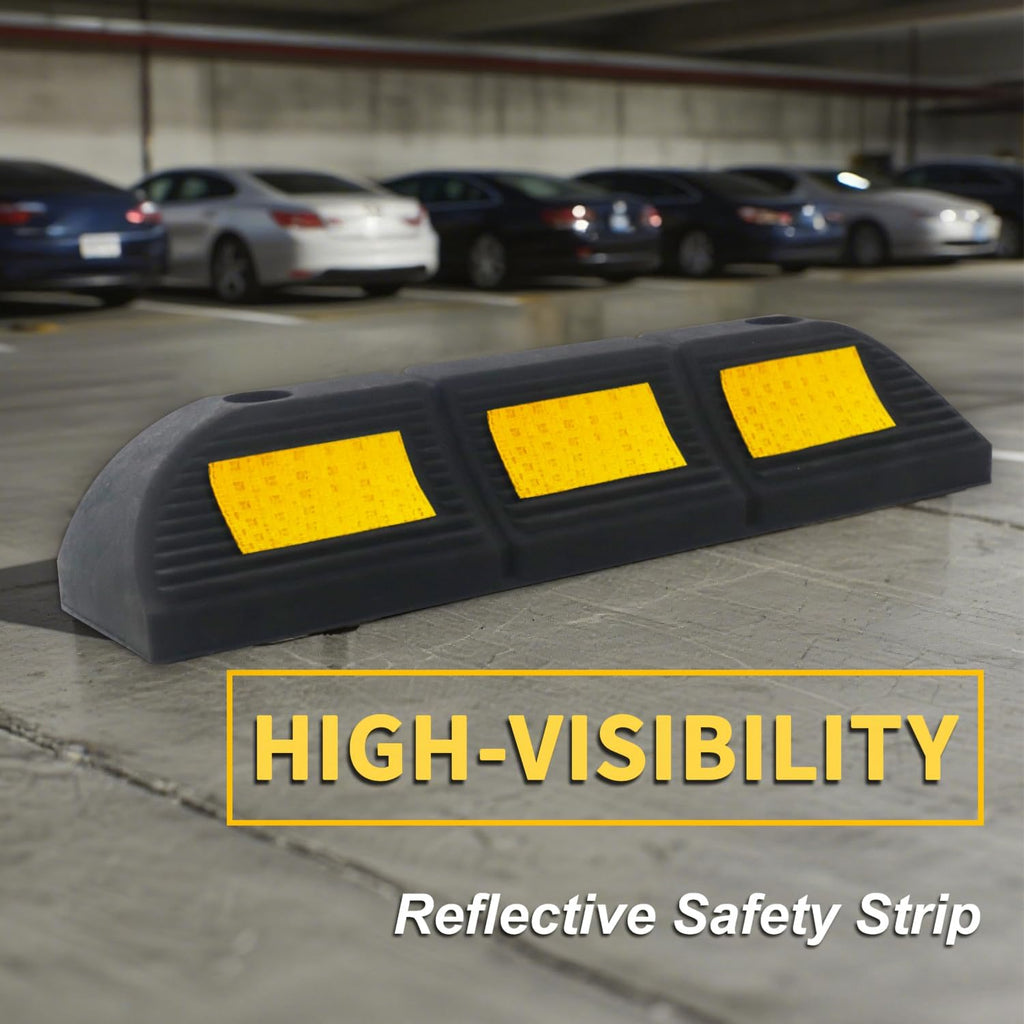 Heavy Duty Rubber Parking Stopper 2 Pack | 17.2"x4.6"x3.5" High Visibility Tire Parking Blocks with Bolt Mounting