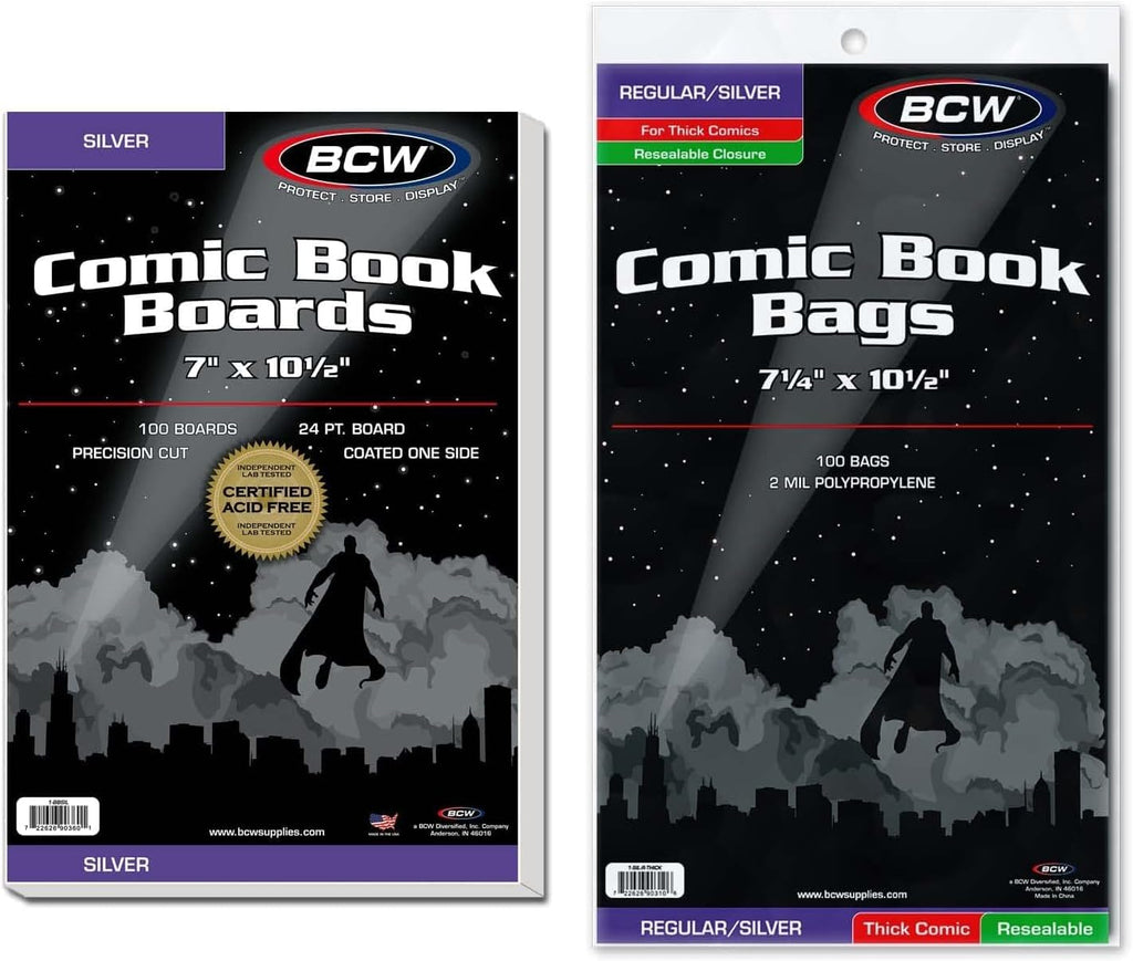 Thick Resealable Silver Comic Bags and Backing Boards, 100 Count Each | Includes 100 wider resealable sleeves for
