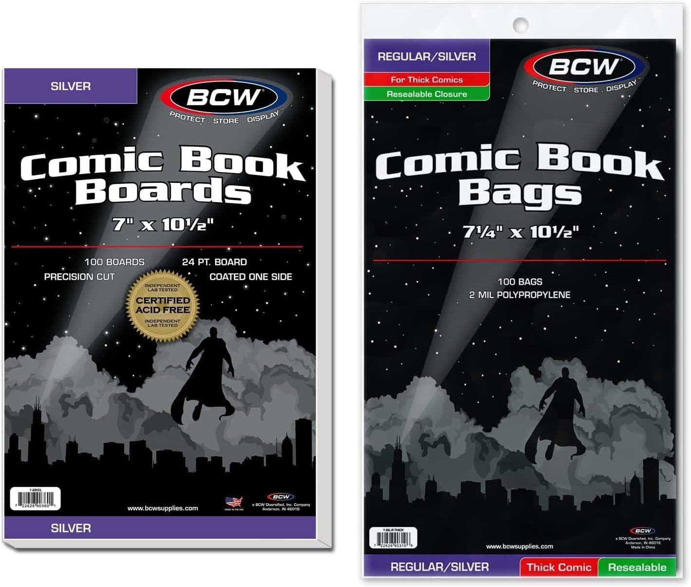 Thick Resealable Silver Comic Bags and Backing Boards, 100 Count Each | Includes 100 wider resealable sleeves for