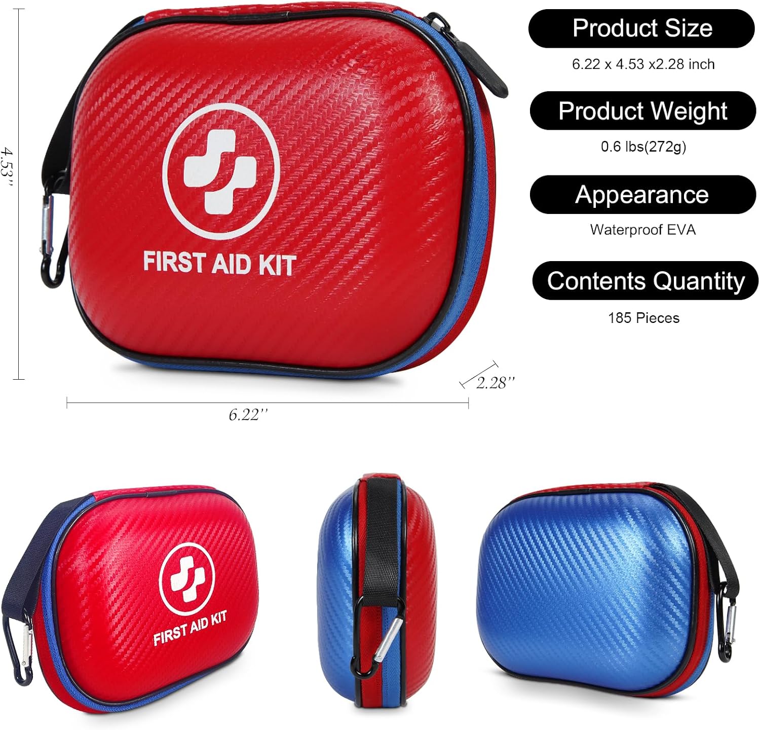 Small First Aid Kit - 185 Pieces Waterproof Emergency Kit for Home, Car, Office, Travel, Camping, Hiking & Outdoor