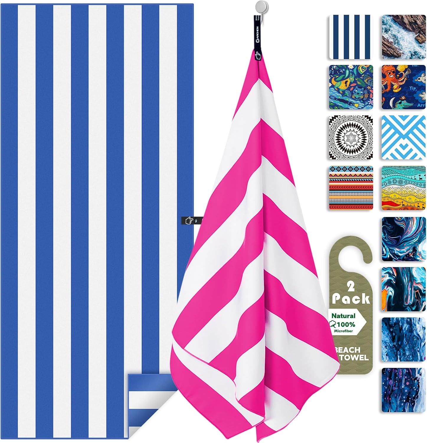 Microfiber Beach Towels Oversize Quick Dry Towel [1 or 4 Pack] - Travel Beach Towel for Swimming Pool, Sand Free