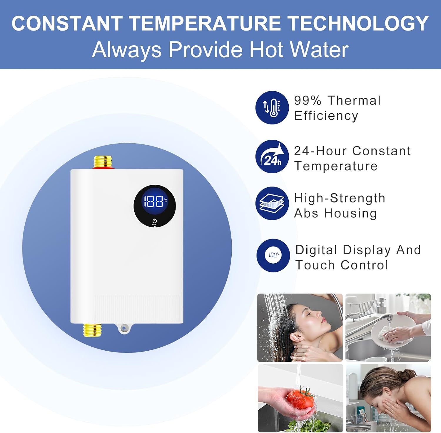 110V Tankless Water Heater Electric, YIHUIBF 3000W Tankless Electric Water Heater Instant, Under Sink Water Heater