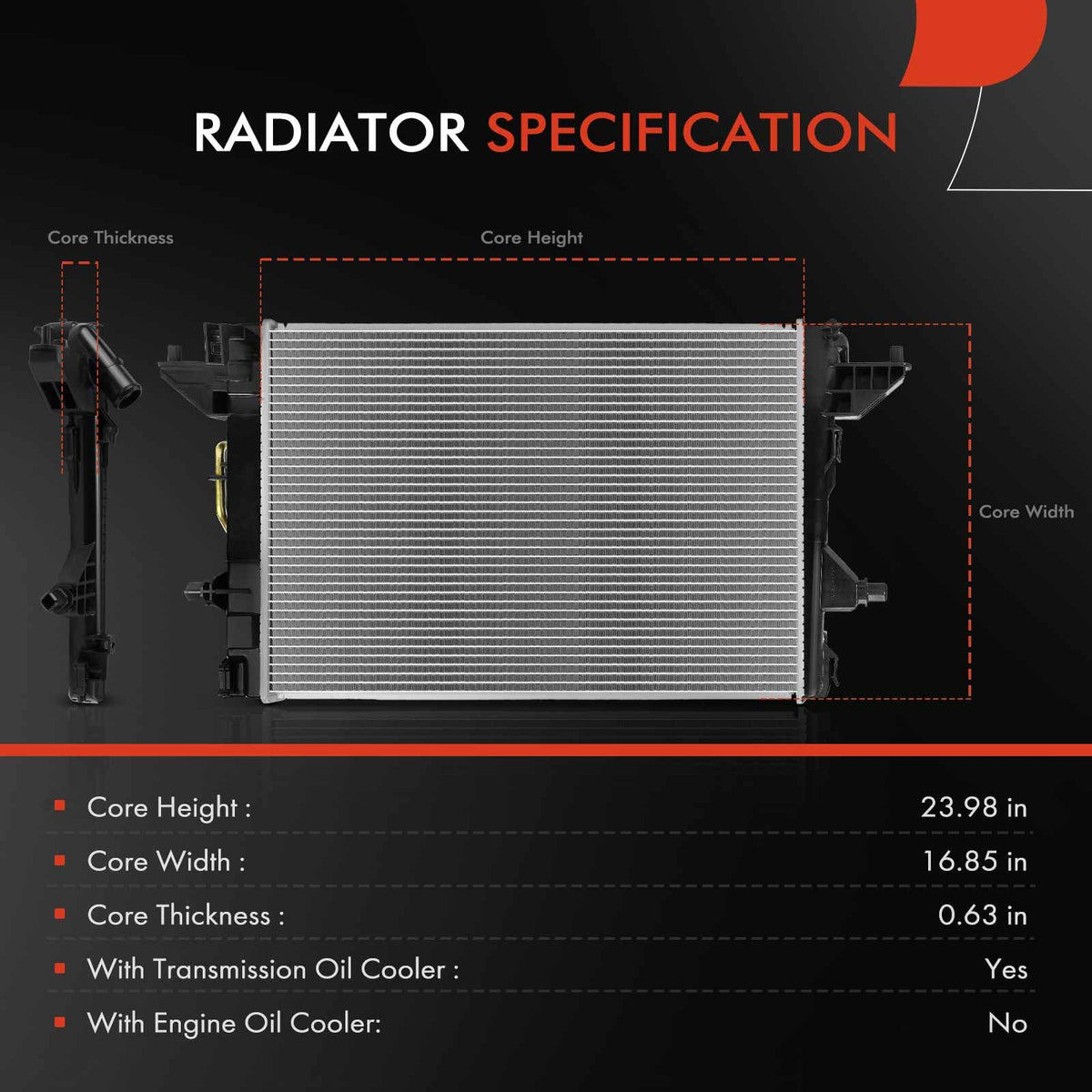A-Premium Engine Coolant Radiator Assembly with Transmission Oil Cooler