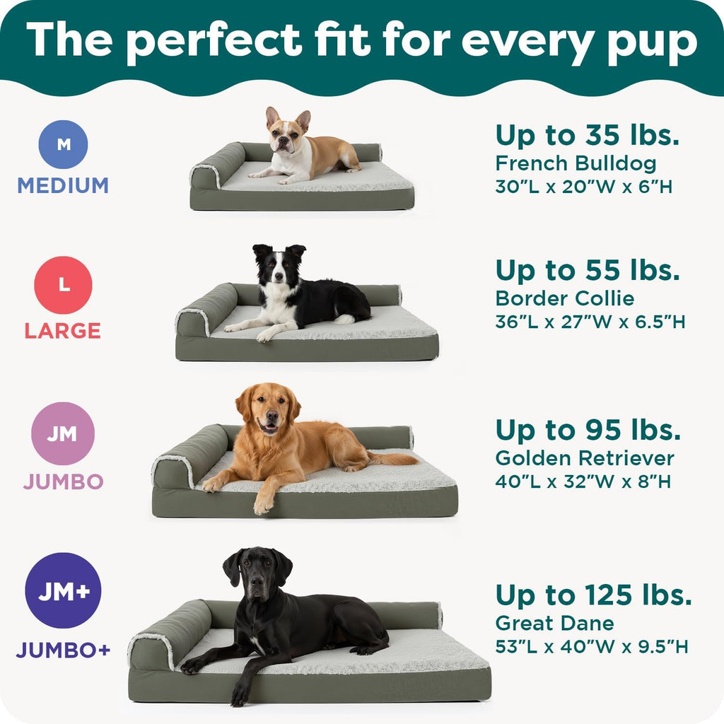 Orthopedic Dog Bed for Large Dogs w/ Removable Bolsters & Washable Cover, For Dogs Up to 95 lbs - Two-Tone Plush Faux