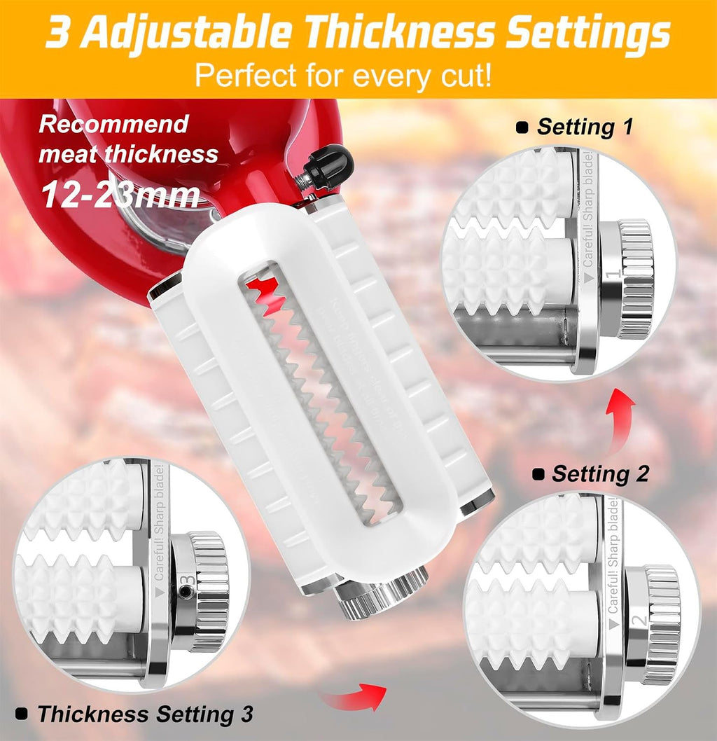 Adjustable 3 Thickness Meat Tenderizer Attachment for Kitchenaid Mixers, Dishwasher Safe Durable Metal Housing &