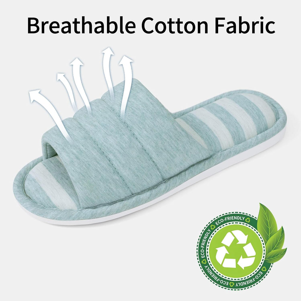 Open Toe House Slippers for Women Men Memory Foam Bedroom Shoes | Ultra-soft & Comfy Cotton, Lightweight &