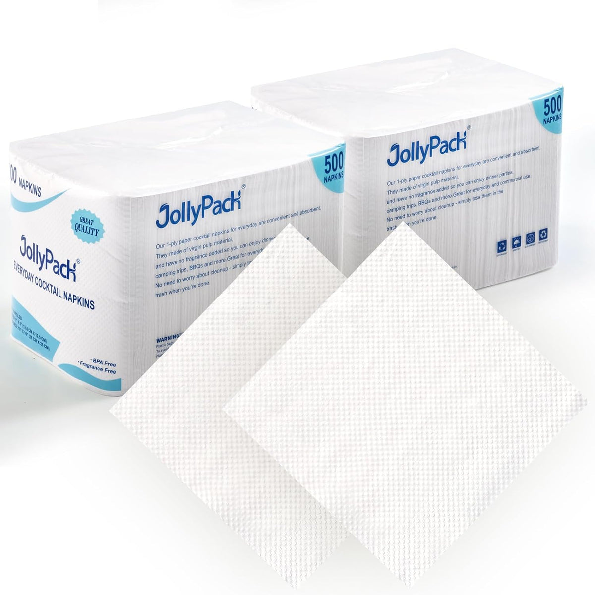 Disposable Paper Napkins, 1-Ply 4.9x4.9 Folded, 1000 Count, White