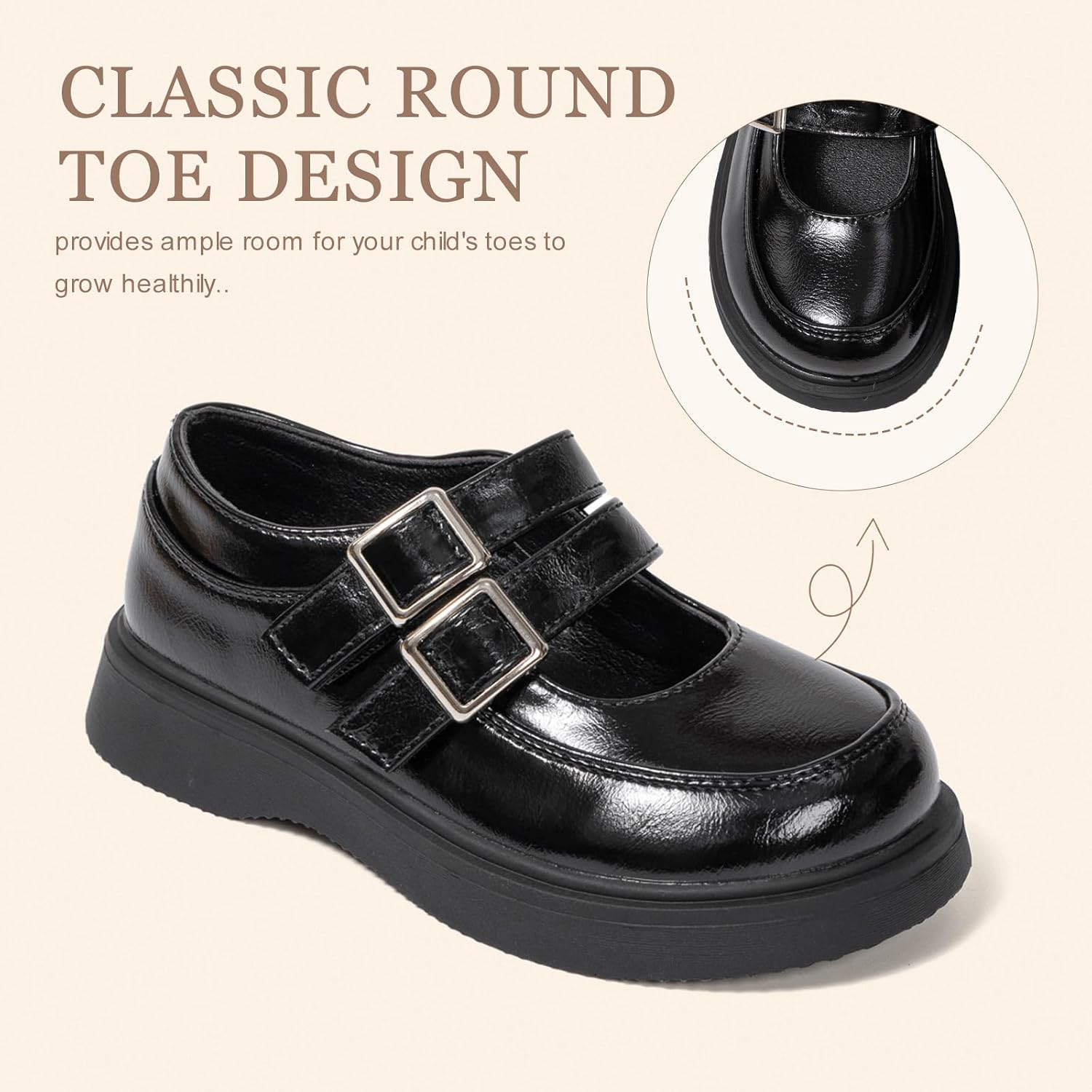 Toddler Girls Dress Shoes School Uniform Mary Jane Flats Little Kids Oxfords Comfortable Slip on Platform Flats for