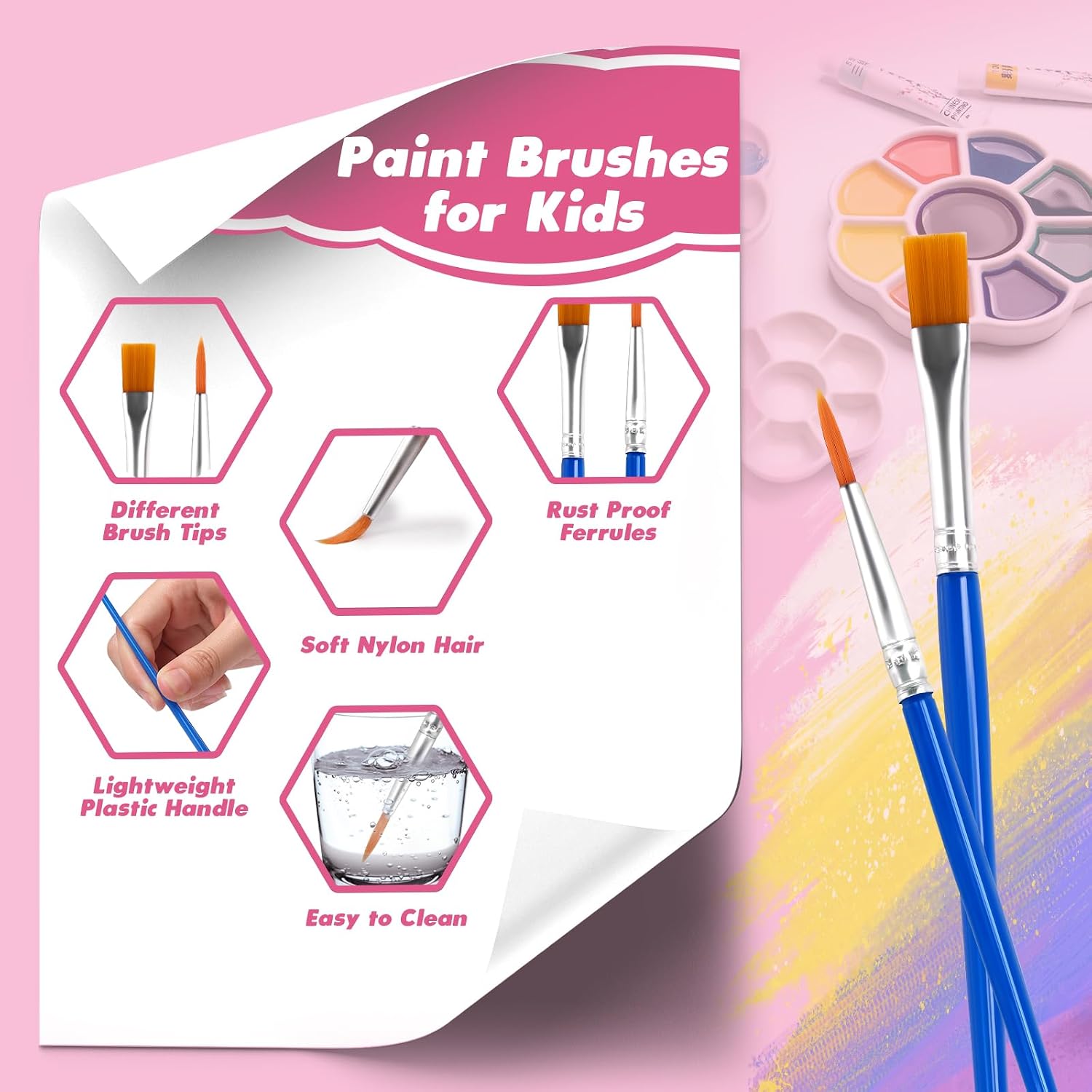 Small Paint Brushes Bulk, 110 Pcs Flat Tip Round Acrylic Paint Brushes for Kids Classroom Acrylic Watercolor Canvas