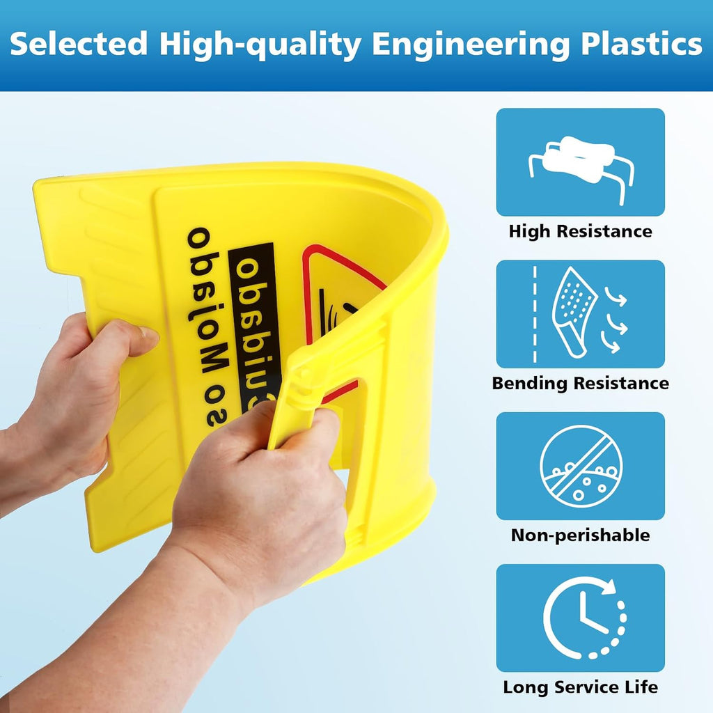 6-Pack Caution Wet Floor Sign,17.5" Height,Bright Yellow Double-Sided Folding A-Shaped Frame Design, Bilingual