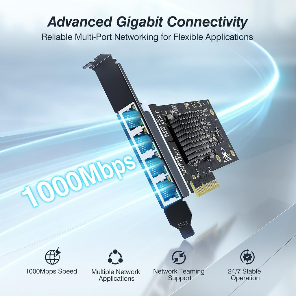 4 Port Gigabit PCIe RJ45 Network Card with Intel I350-T4 Controller