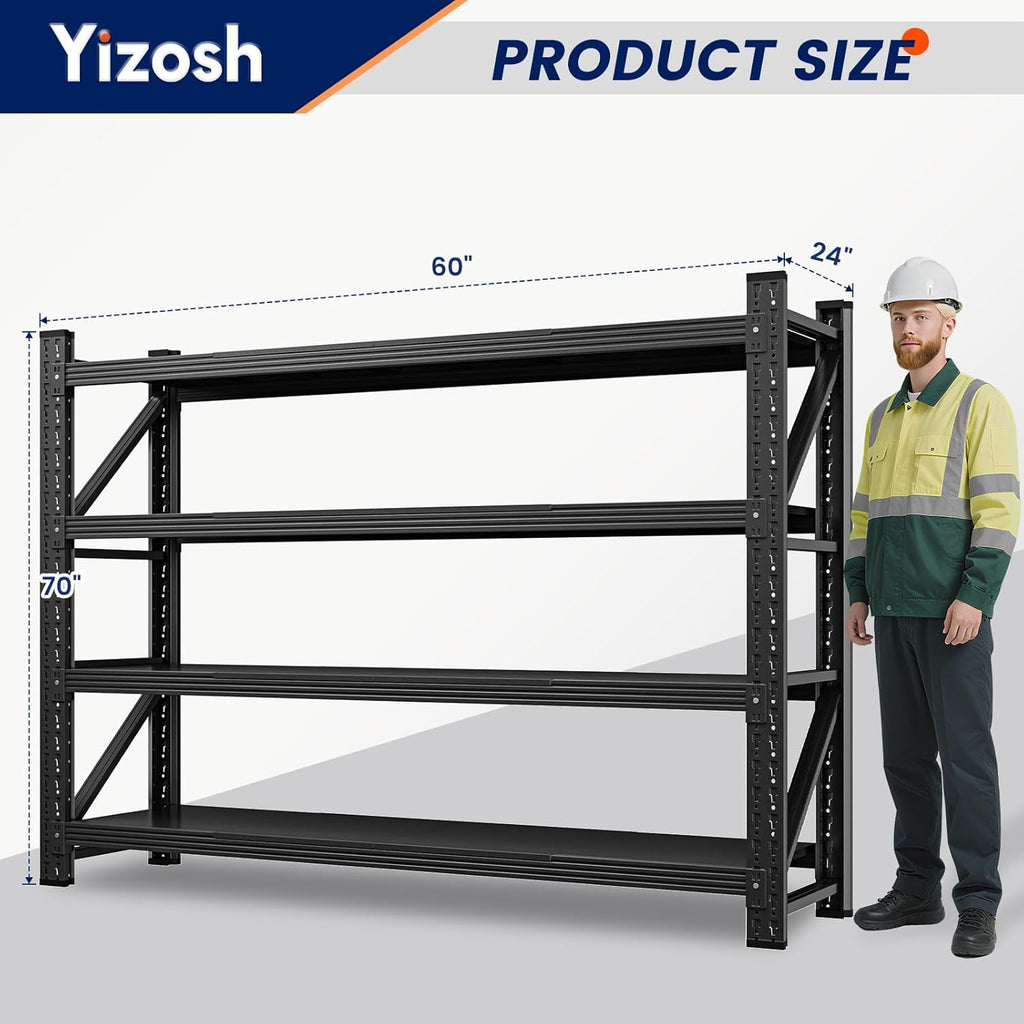 60" W Metal Garage Storage Shelves,8000LBS Heavy Duty 4-Shelf Adjustable Steel Organization Shelving,Utility Rack