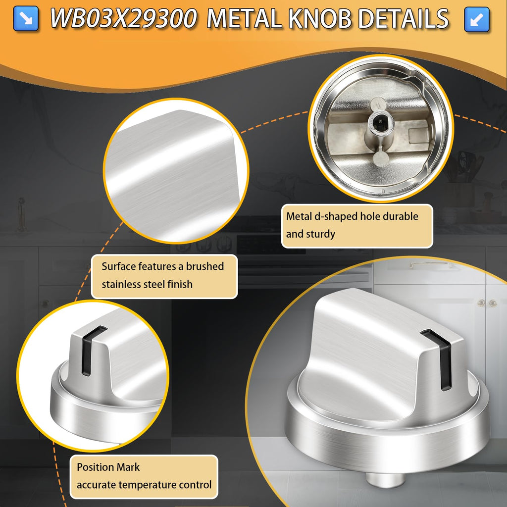 Upgraded Metal WB03X29300 for GE Stove Knobs Replacements,Stainless Steel Finish,Compatible with JGP3030SL1SS