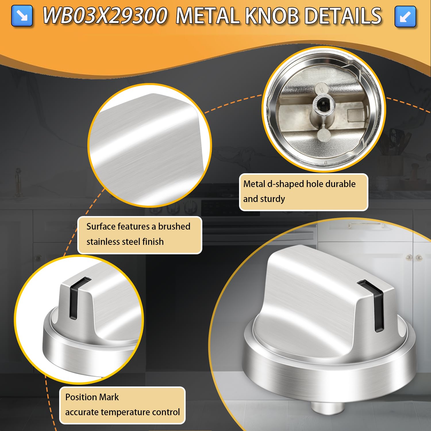 Upgraded Metal WB03X29300 for GE Stove Knobs Replacements,Stainless Steel Finish,Compatible with JGP3030SL1SS