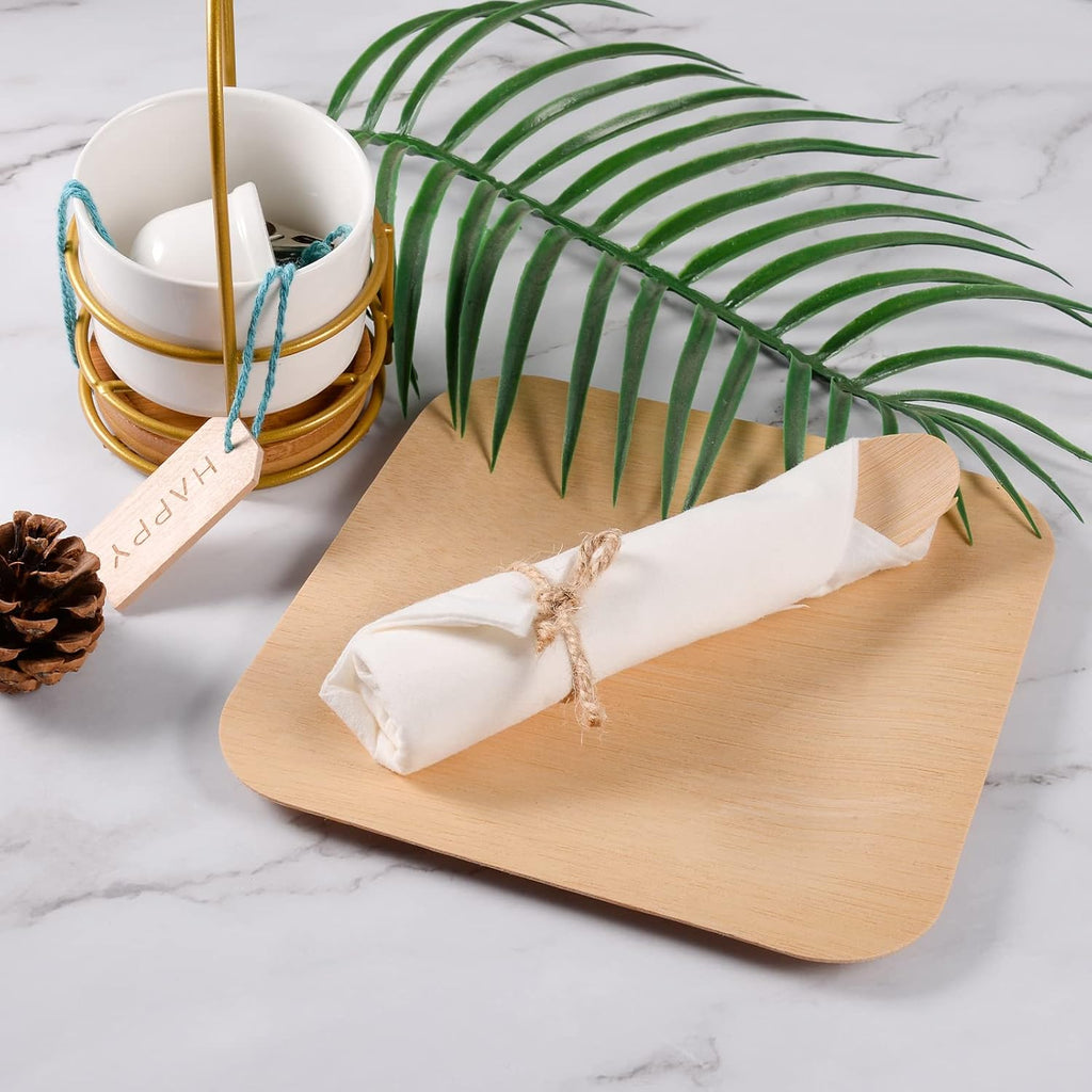 Pre Rolled Napkin and Bamboo Cutlery Set - 30Pack Bamboo Utensils/Cutlery Set(30 Forks, 30 Knives, 30 Spoons, 30