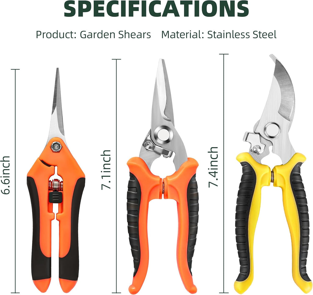 3 Pack Garden Pruning Shears, Stainless Steel Shears, Gardening Shears, Scissors, Garden Clippers, Pruning Snips