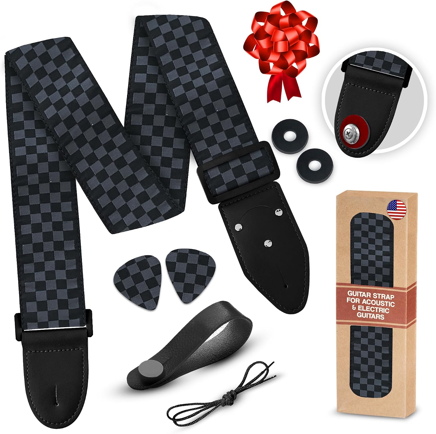 Guitar Strap For Acoustic, Electric and Bass Guitars, Adjustable Padded Leather Ends Guitar Straps For Men and Women
