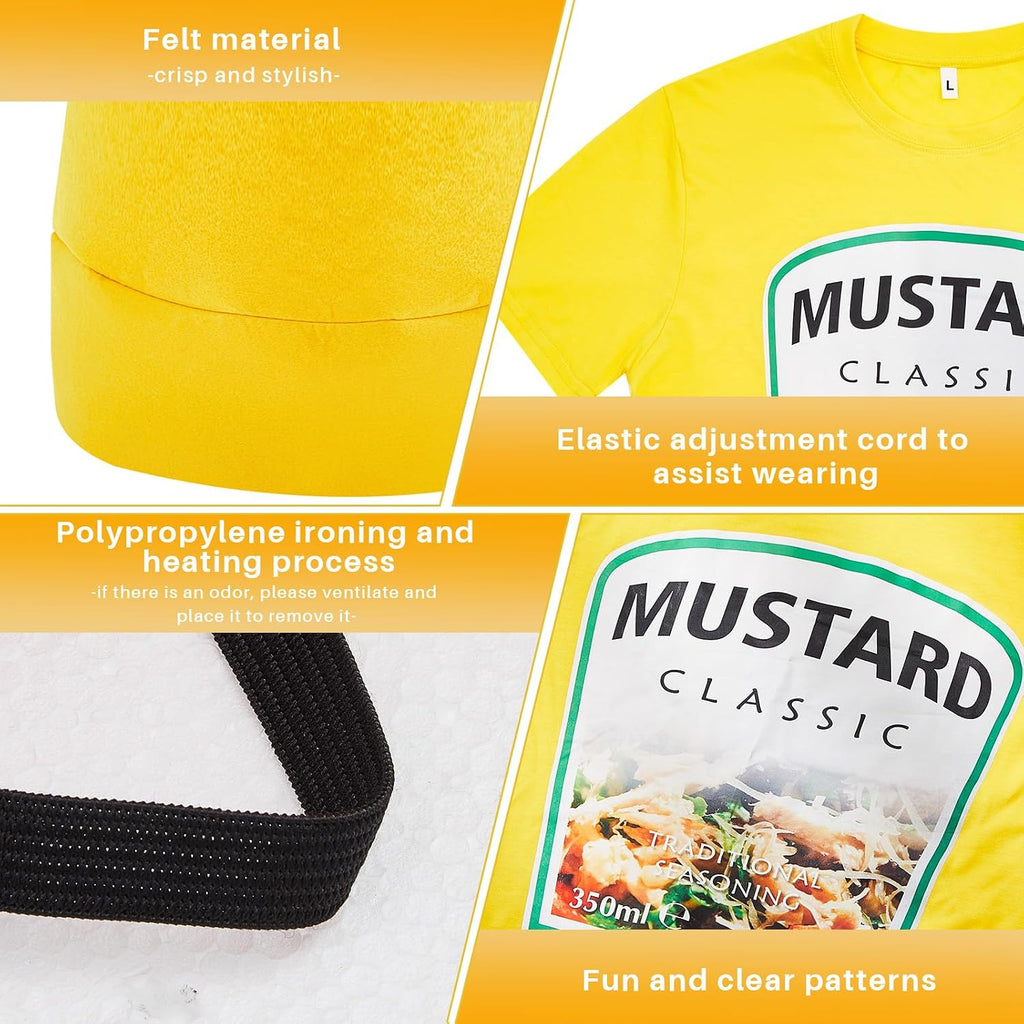 Halloween Yellow Mustard Red Ketchup Costume Matching Group T-shirt and Hat Halloween Couple Costume