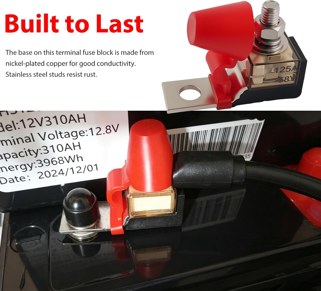 125A 58V DC MRBF Terminal Fuse Block with 5/16" M8 Single Stud