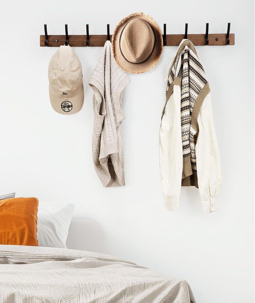 Coat Rack Wall Mount, 16.5 Inches Wood Coat Hooks, Wall Hooks for Hanging, Hat Rack Bag Hanger Key Holder for Wall