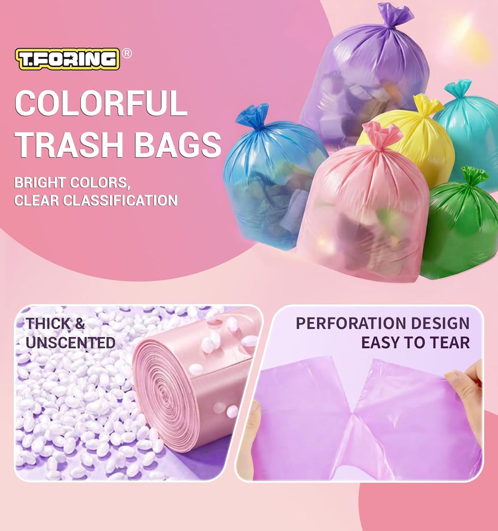 Medium 6 Gallon Trash Bags Unscented, 0.94 Mil, Colored, 300 Count | 22 Liter Garbage Bag, Plastic Waste Basket Can