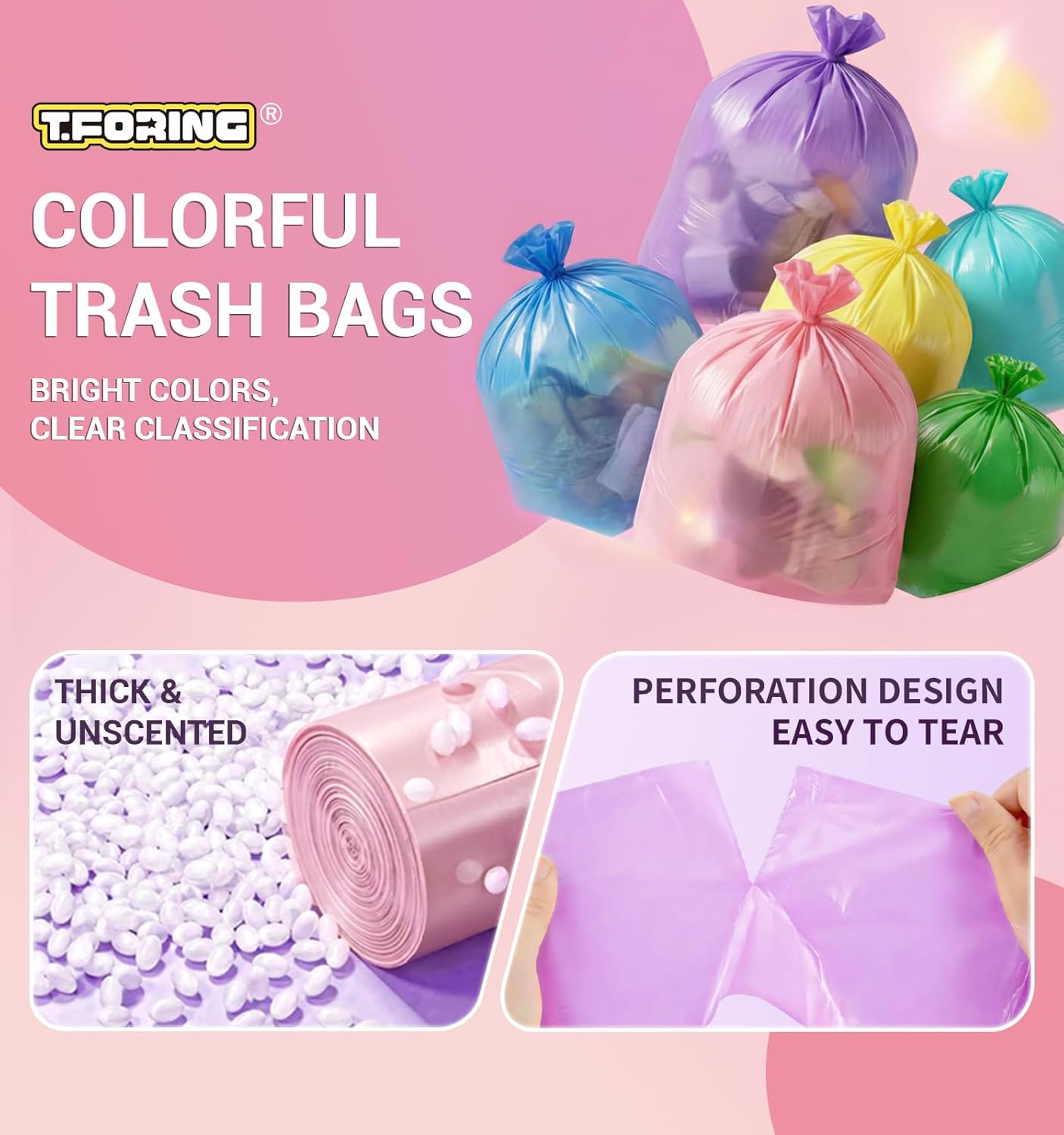 Medium 6 Gallon Trash Bags Unscented, 0.94 Mil, Colored, 300 Count | 22 Liter Garbage Bag, Plastic Waste Basket Can