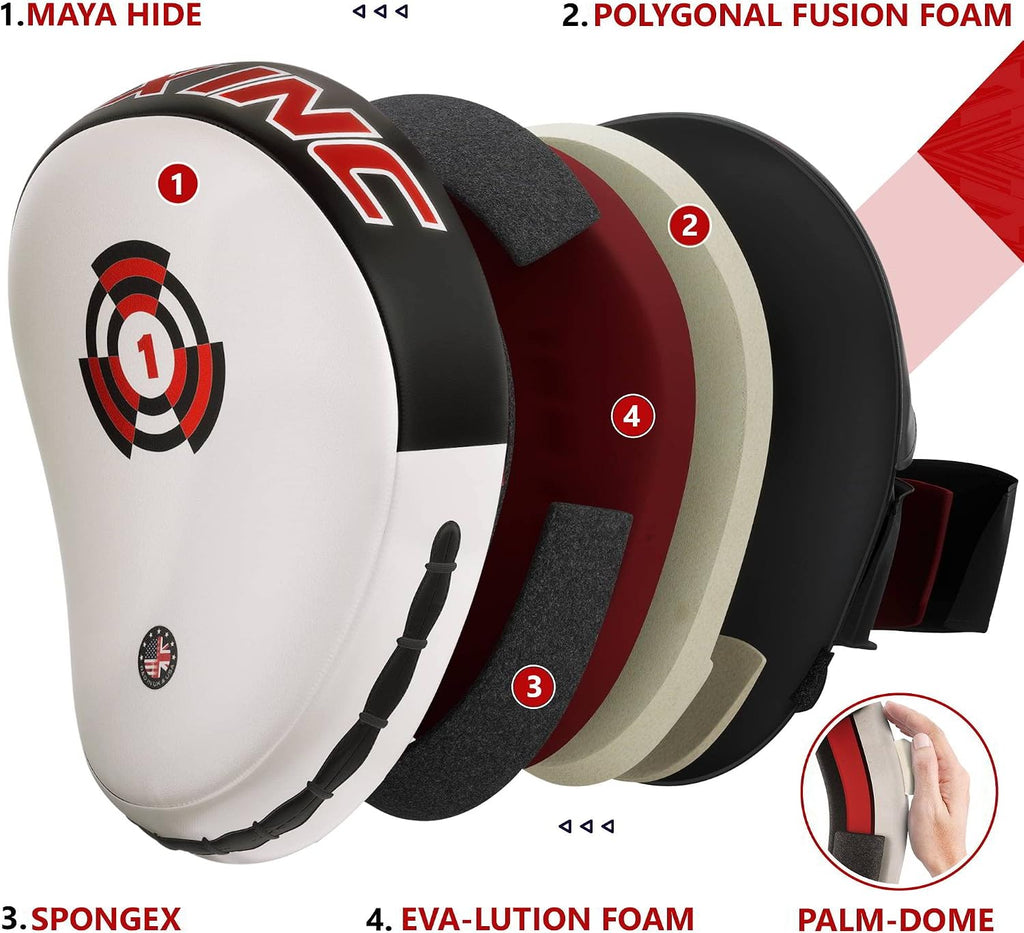 Boxing Pads Focus Mitts, Maya Hide Leather Curved Hook and Jab Target Hand Pads, Great for MMA, Kickboxing, Martial
