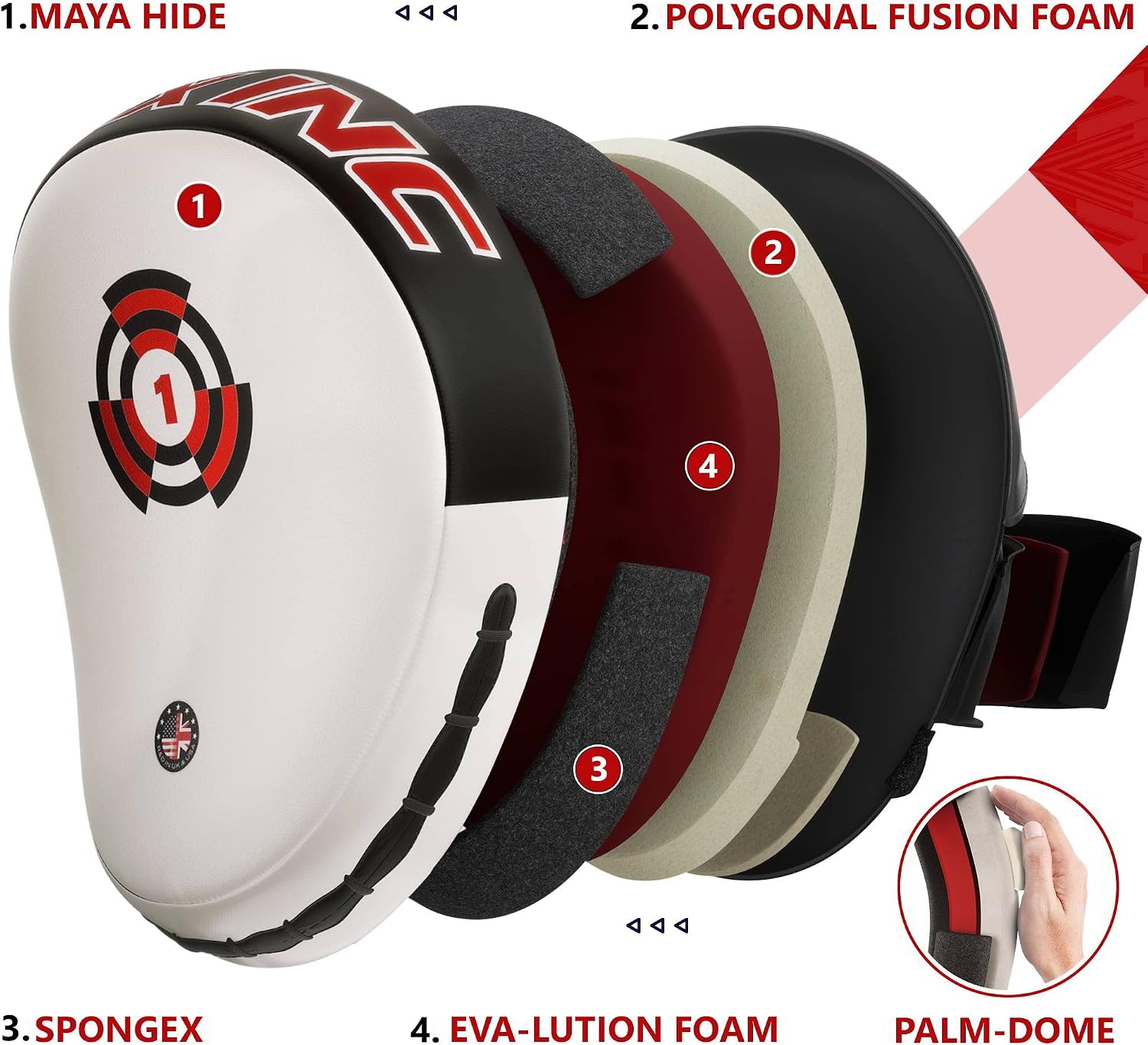 Boxing Pads Focus Mitts, Maya Hide Leather Curved Hook and Jab Target Hand Pads, Great for MMA, Kickboxing, Martial