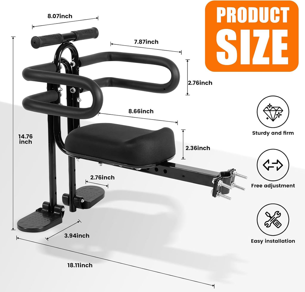 Kids Bike Seat Front Mounted and Handlebar Child Bike Seat Detachable Front Mounted Toddler Bicycle Seats Bicycle