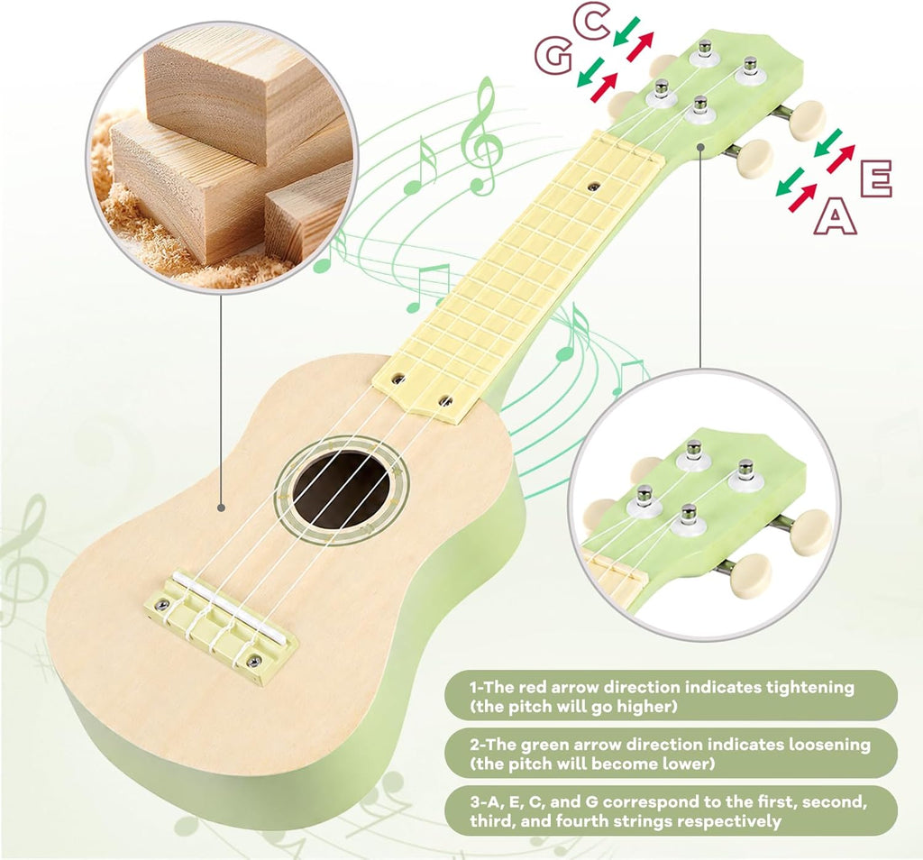 Kids Guitar Set - 8 in 1 Toddler Montessori Musical Instruments | Wooden Baby Ukulele Xylophone Tambourine Maracas