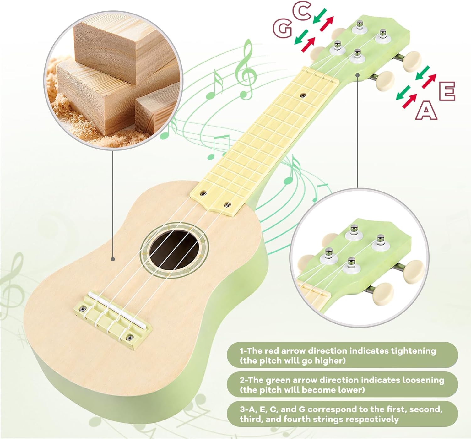 Kids Guitar Set - 8 in 1 Toddler Montessori Musical Instruments | Wooden Baby Ukulele Xylophone Tambourine Maracas