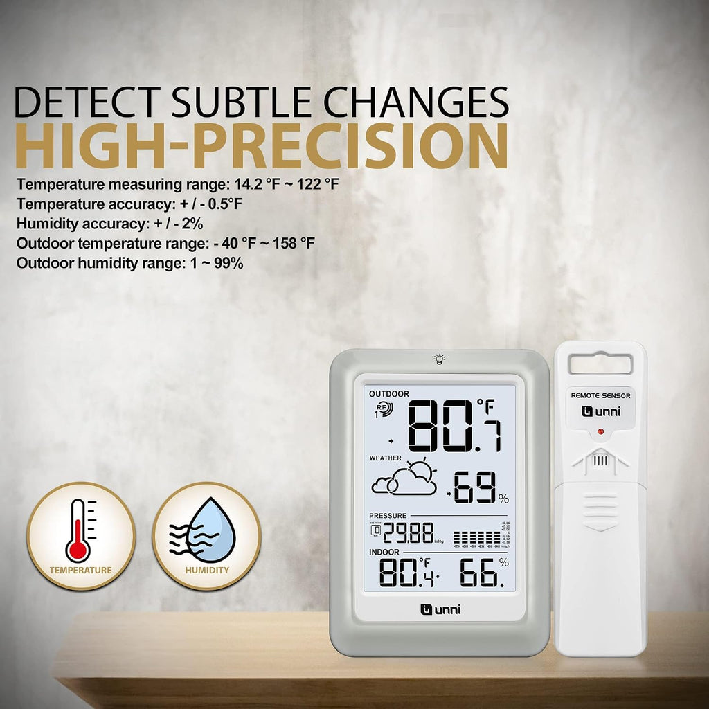 Indoor Outdoor Thermometer Wireless Weather Station 330ft Sensor | 330ft Range Sensor and Adjustable Brightness