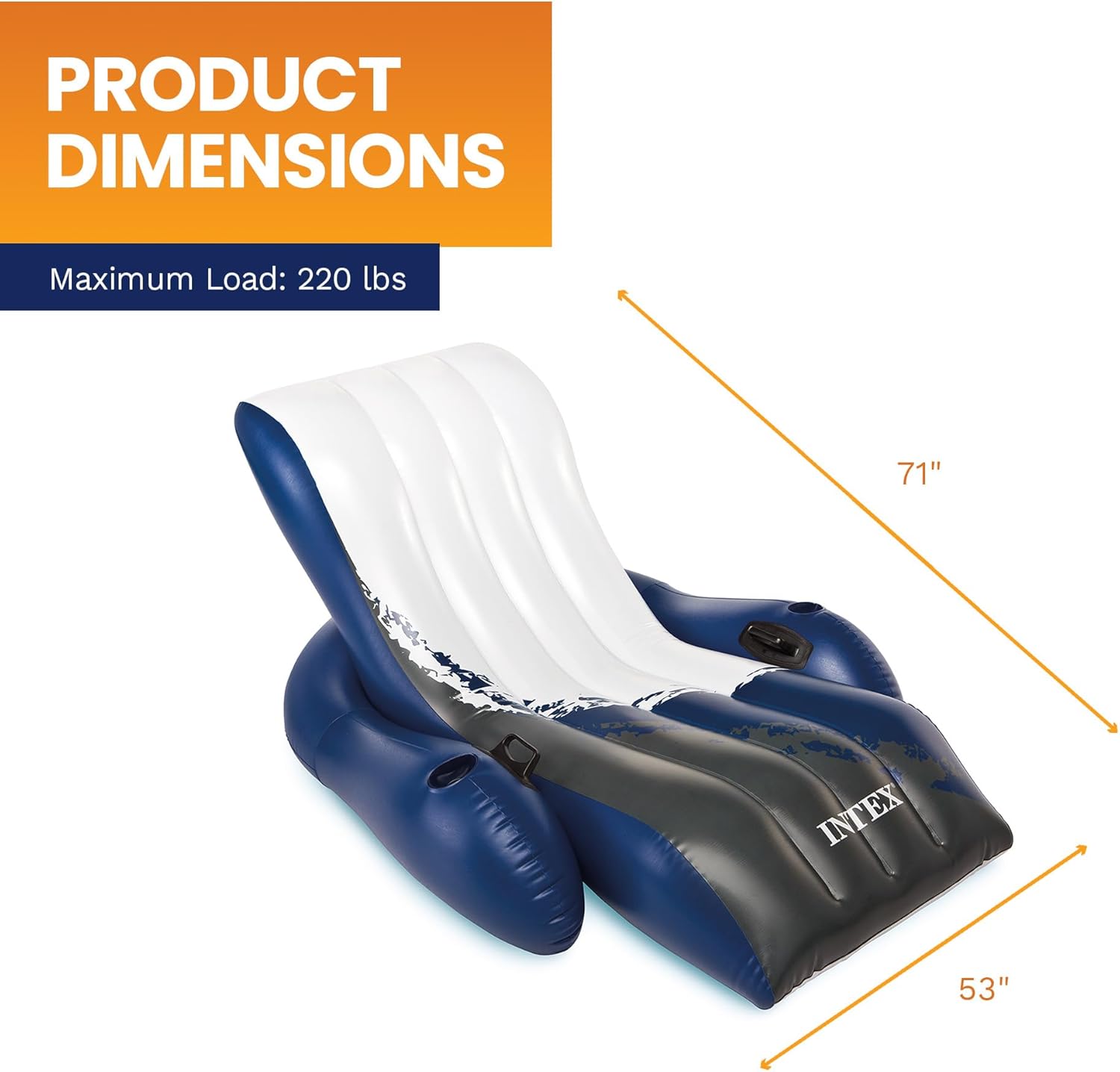 Inflatable Lounge Pool Recliner Lounger Chair with Cup Holders - Heavy-Duty Float Raft for Adults, 220 Lb Capacity