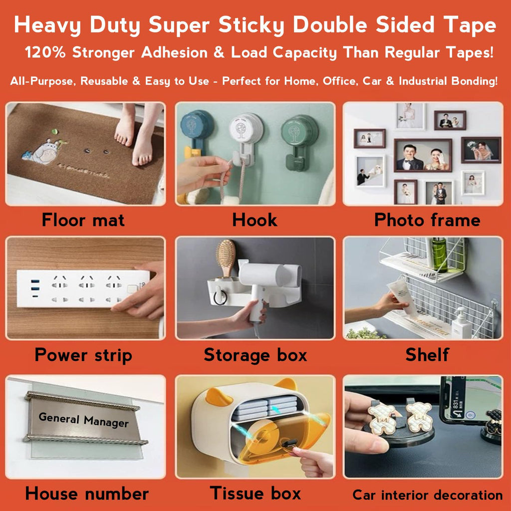Heavy-Duty Double Sided Nano Tape, Reusable, No Marks, 10ft