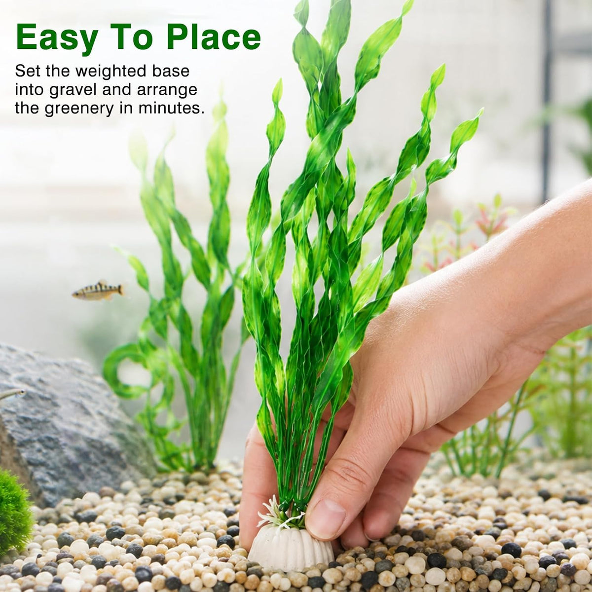 Artificial Seaweed Aquarium Plants, Plastic Fake Fish Tank Decorations, 10 Pack 11.8 Inch Green Water Ornaments