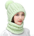 Women Winter Knit Beanie Hats One Piece Fleece Lined Balaclavas | Lady winter Earmuff Hooded Ski Snow Hat Pom Pom