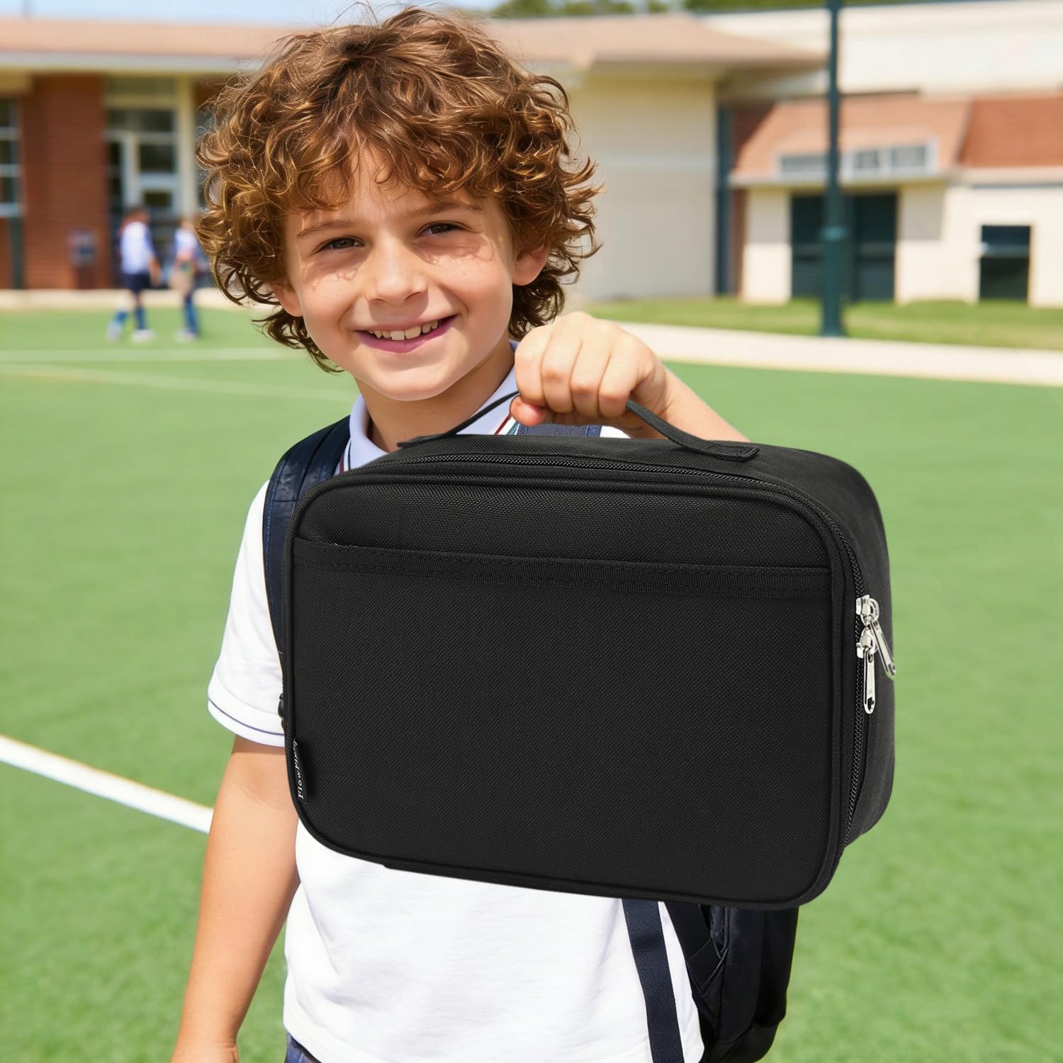 Kids Lunch box Insulated Soft Bag Mini Cooler Back to School Thermal Meal Tote Kit for Girls, Boys, Black