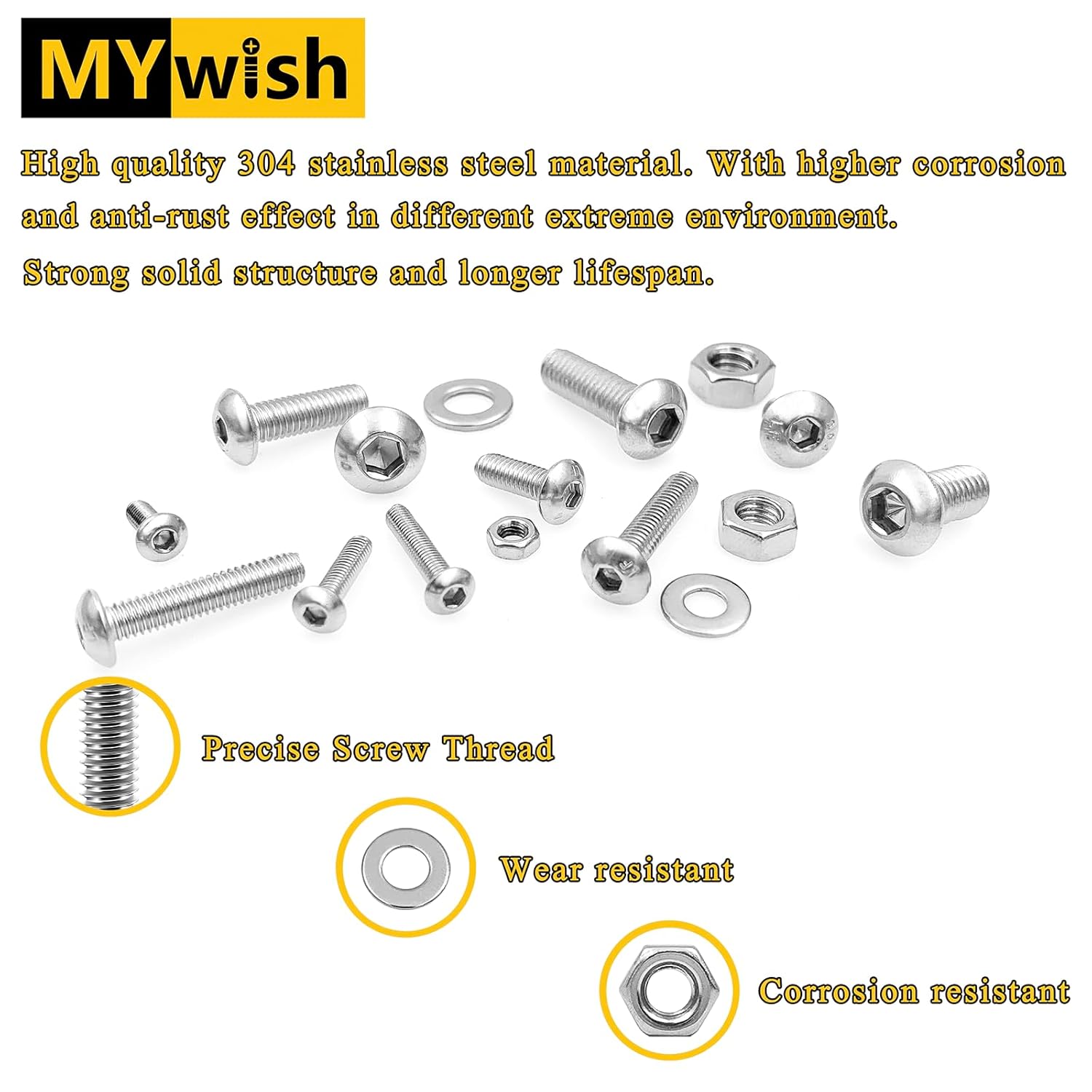 1290 Pieces M2 M3 M4 M5 Screw Nuts and Bolts Assortment Kit, Metric Screws 304 Stainless Steel Button Head Socket Cap