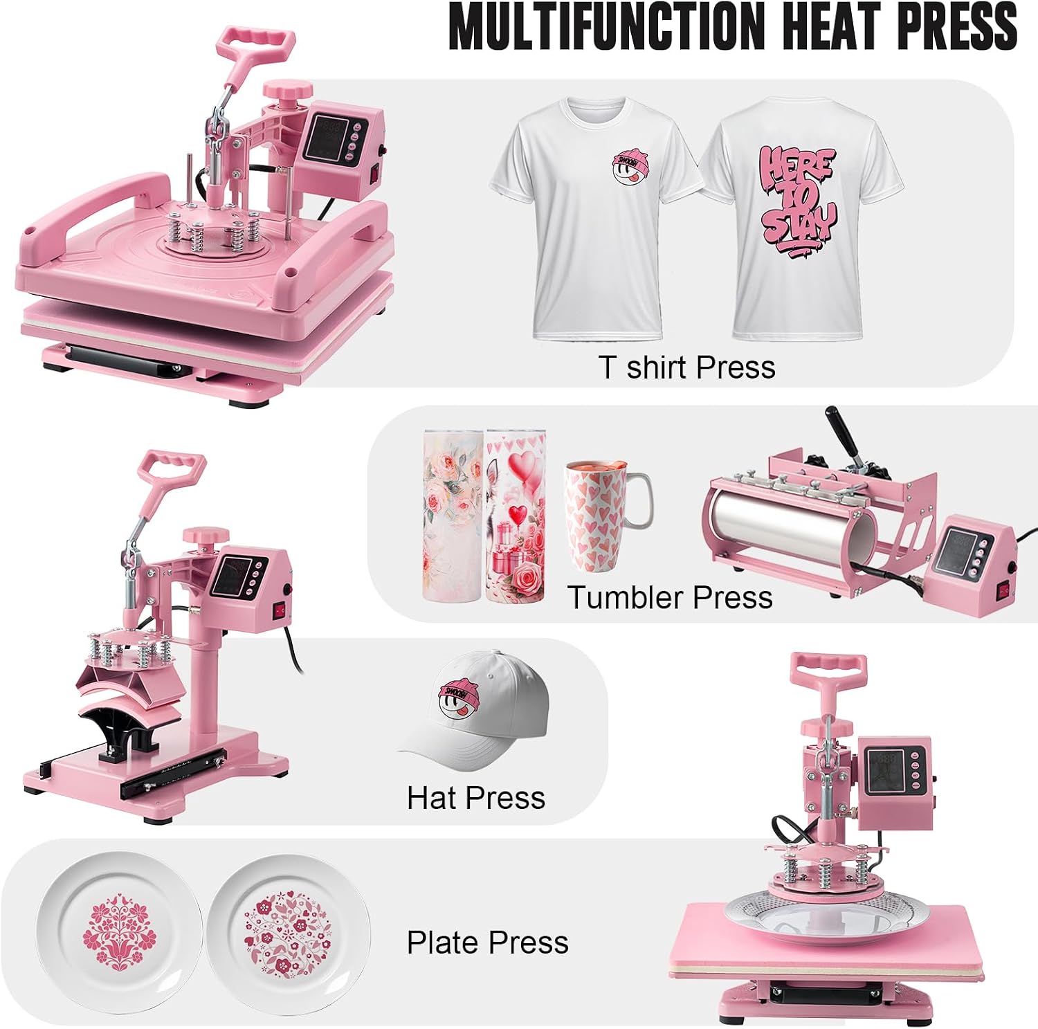 Heat Press 15x15 inch, Heat Press Machine for T-Shirts, 5 in 1 Heat Press Machine with 30 OZ Tumbler Press, Combo