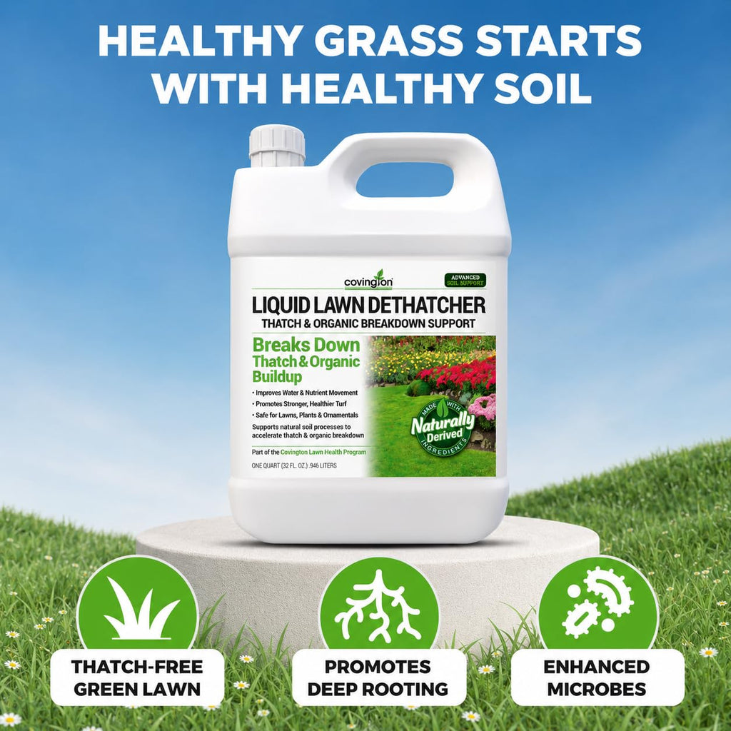 Covington Liquid Lawn Dethatcher (32oz) – Liquid Aerator Concentrate & Humic Thatch Remover, Soil Softener & Grass
