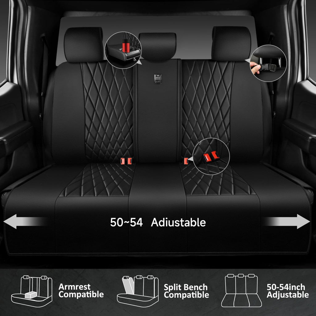 5 Seats Piping Luxury Faux Leather Seat Covers Full Set, Anti-Slip Waterproof Seat Covers Compatible with Front