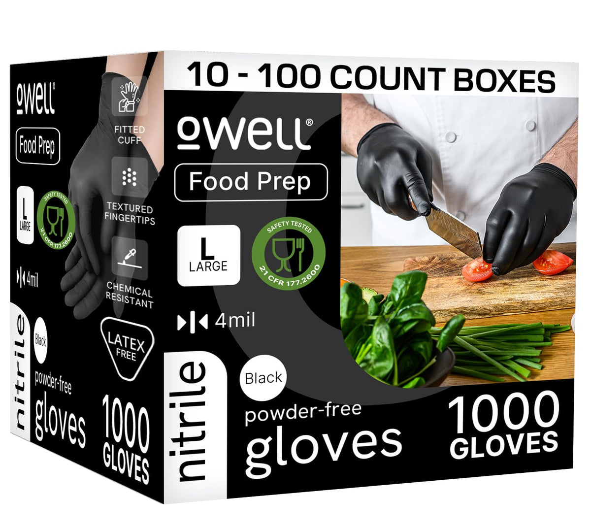 Black Nitrile Disposable Gloves, Large, 1000 Count, 4 Mil, Latex-Free