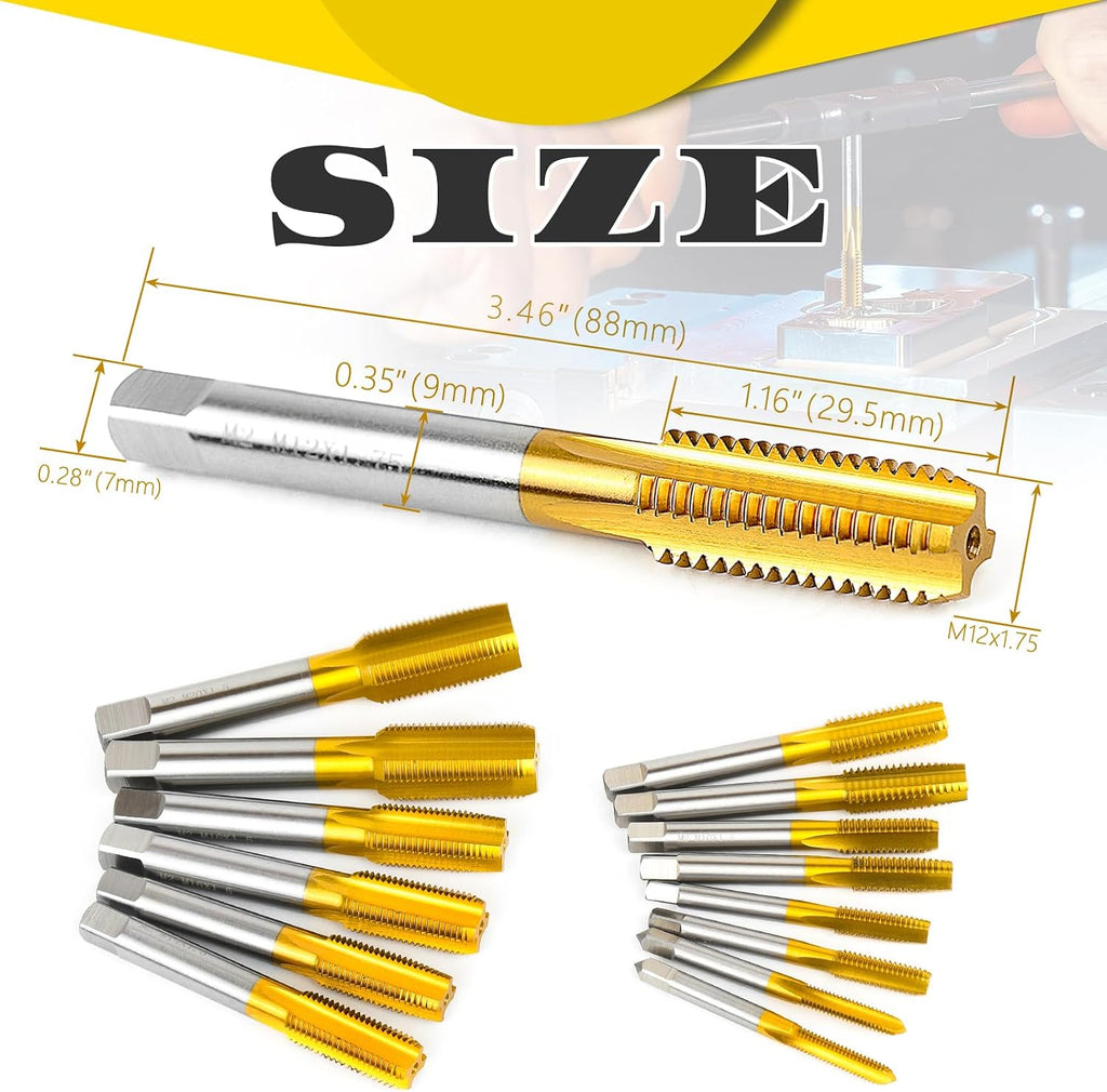2Pcs M12 x 1.75 Thread Tap for Metal,Taper and Bottom Threading Hand Tap