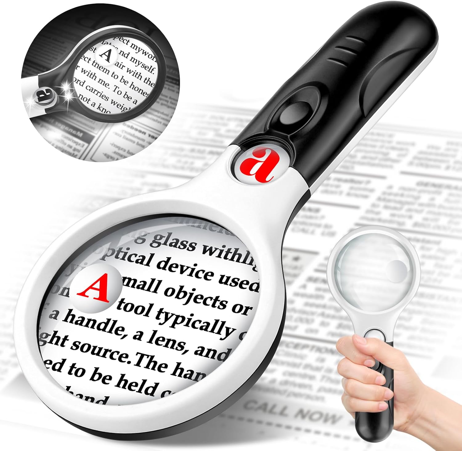Compact Magnifying Glass with Lights,45X 10X 5X Small Handheld Lighted Magnifier, 3 LED Light Magnifying Glass for