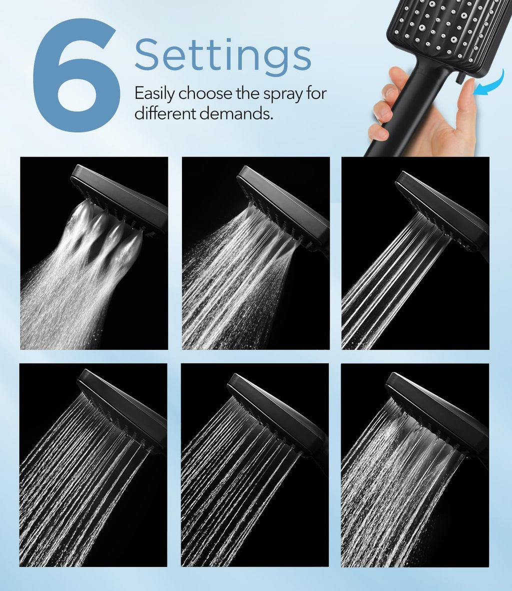 Filtered Shower Head Black - 6 Modes High Pressure Handheld Shower Head with Filter Mineral Beads, Detachable