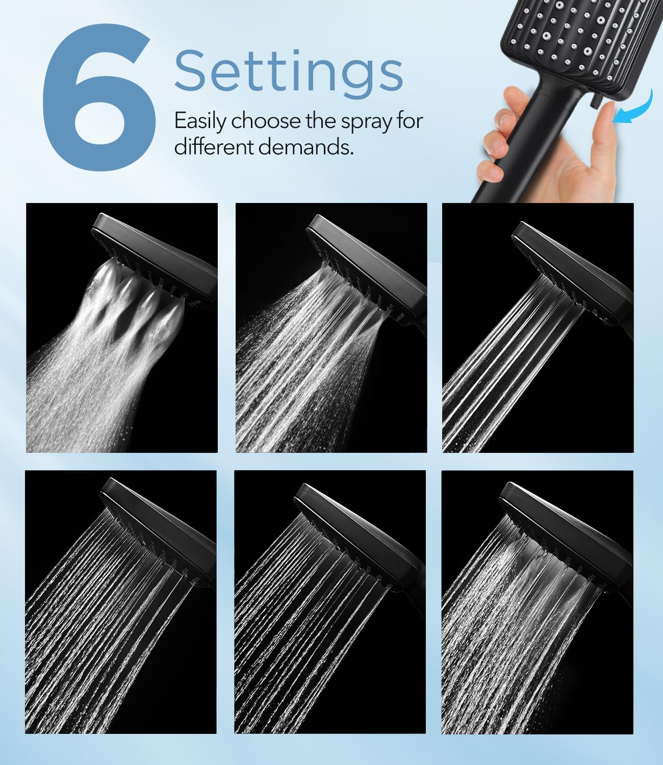 Filtered Shower Head Black - 6 Modes High Pressure Handheld Shower Head with Filter Mineral Beads, Detachable