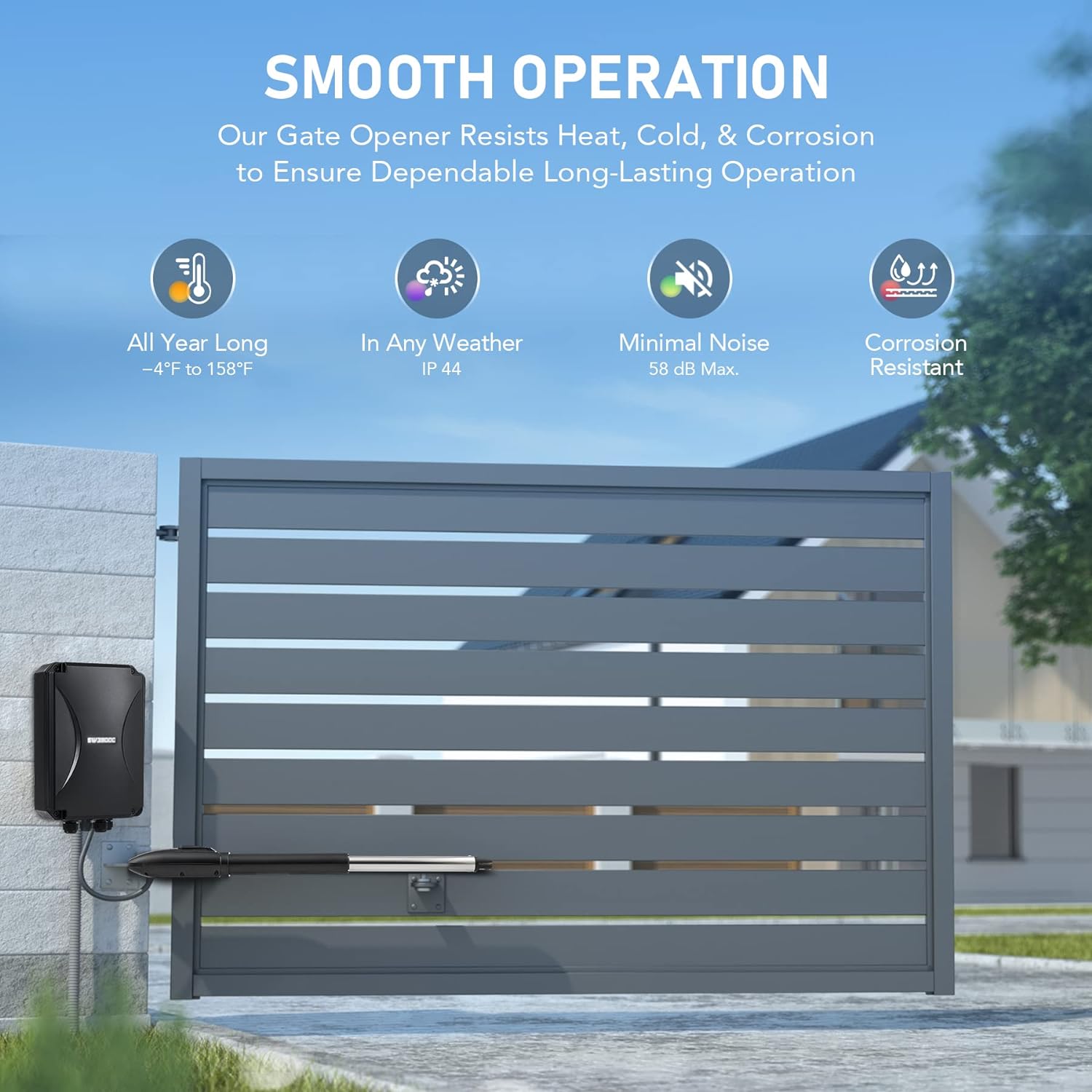 Automatic Gate Opener Kit, App Compatible Smart Single Swing Gate Opener for Doors up to 660lb 5.9ft with Remote
