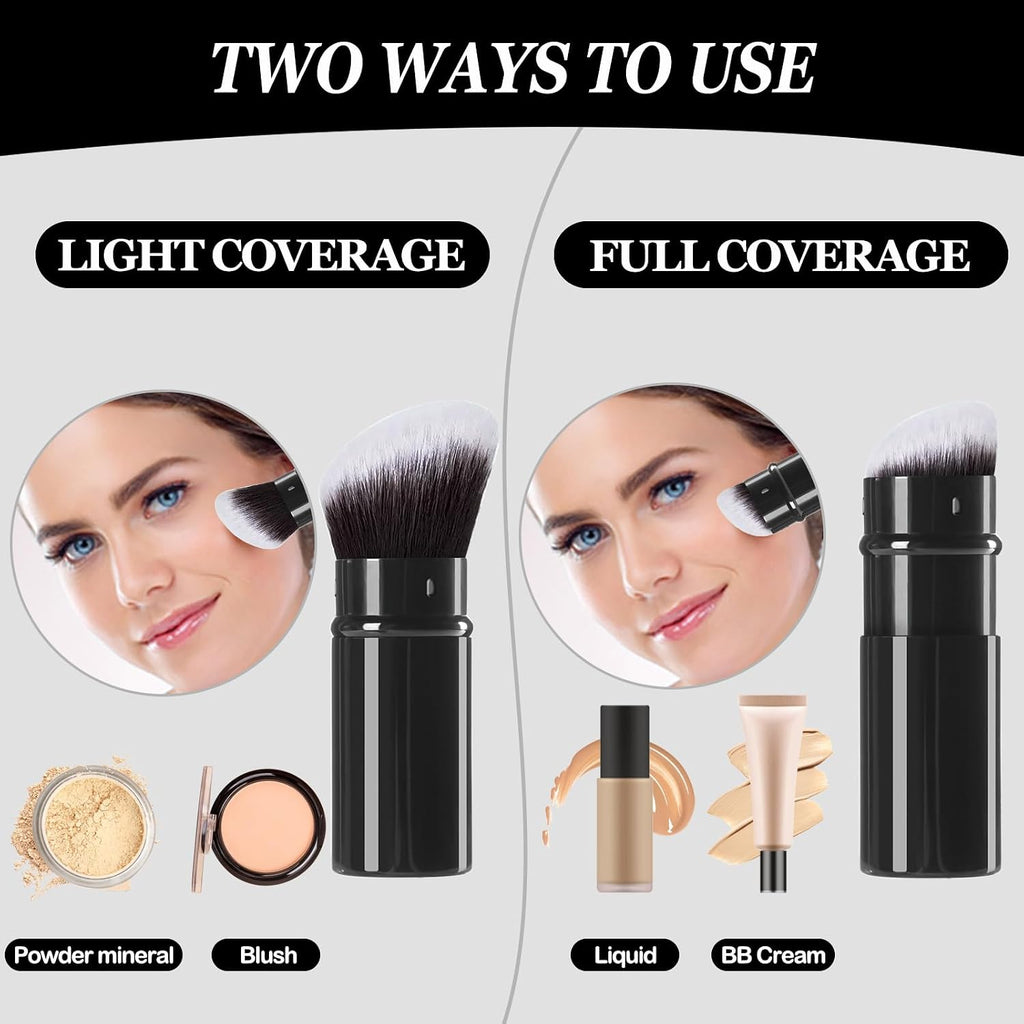 Retractable Kabuki Makeup Brush, 2 Pcs Powder Face Makeup Brush Set