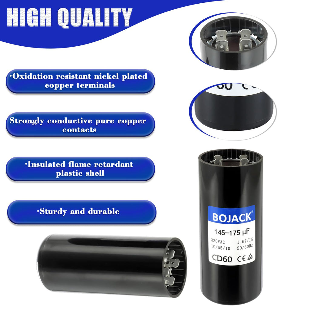 BOJACK 145-175uf/MFD 330VAC±20% 50/60Hz CD60 Universal Start Capacitor