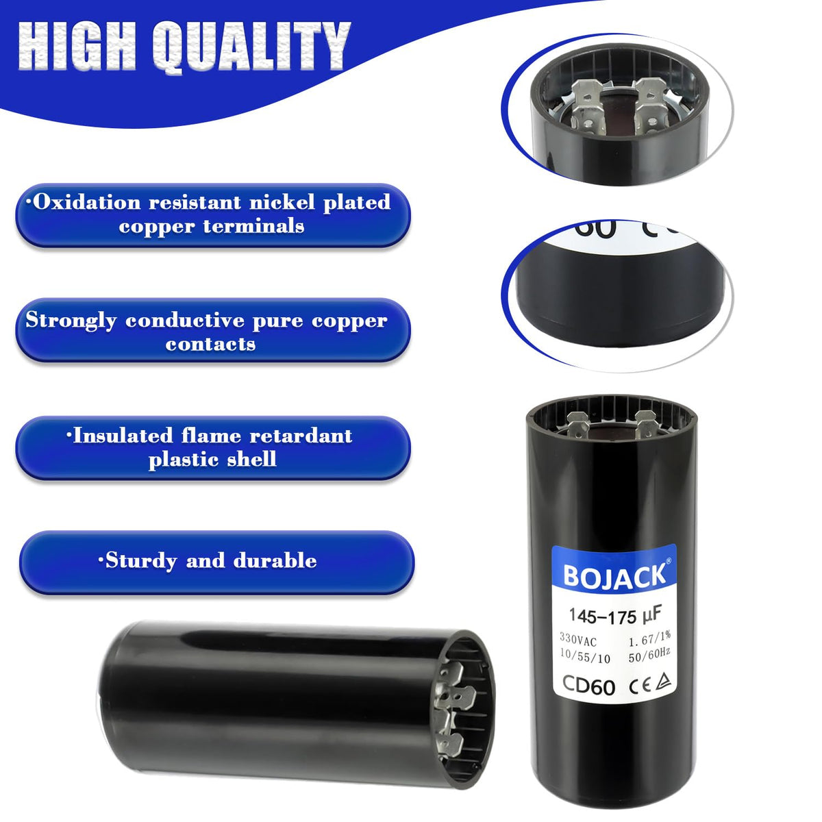 BOJACK 145-175uf/MFD 330VAC±20% 50/60Hz CD60 Universal Start Capacitor